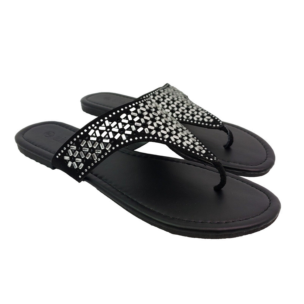 Olivia Miller Womens Size 6 Black Slip On Fashion Thong Sandals
